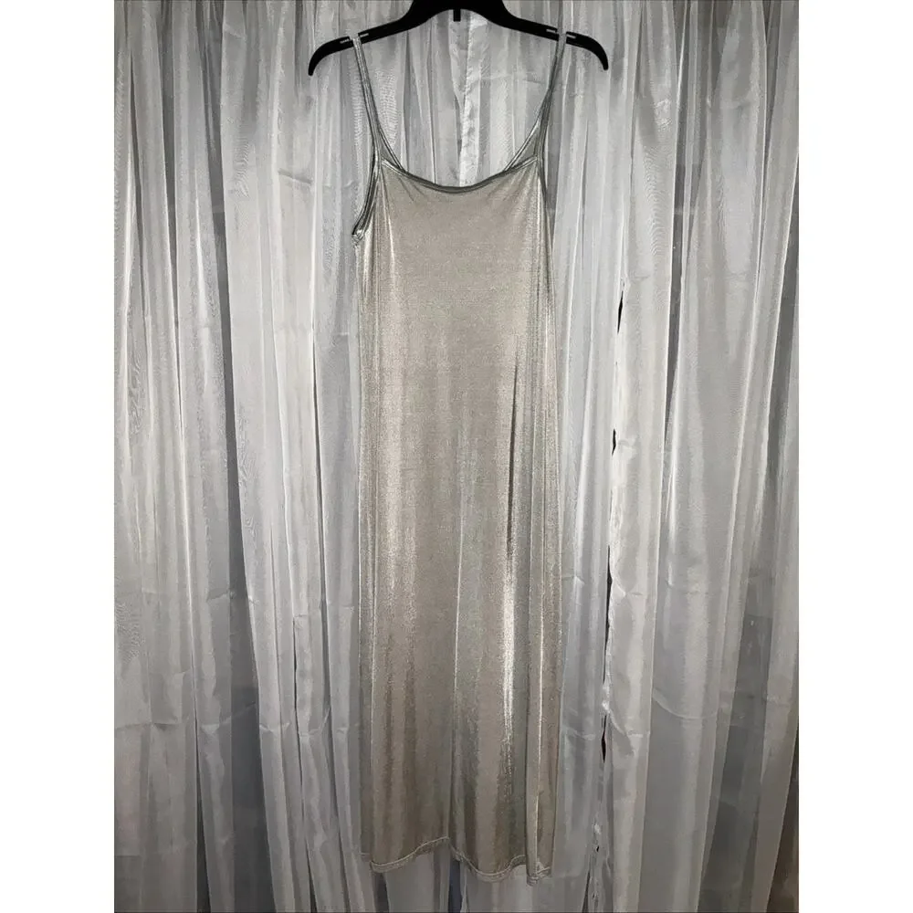 Vintage Vanity Fair Full Slip Silky Shimmer Silver Chic Layering Fluid Gown Sz M